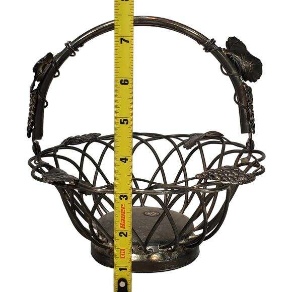 Godinger Silver Art Co Ltd. Wire Basket With Handle Grapevine Grape Leaves 7.5" - Picture 8 of 10